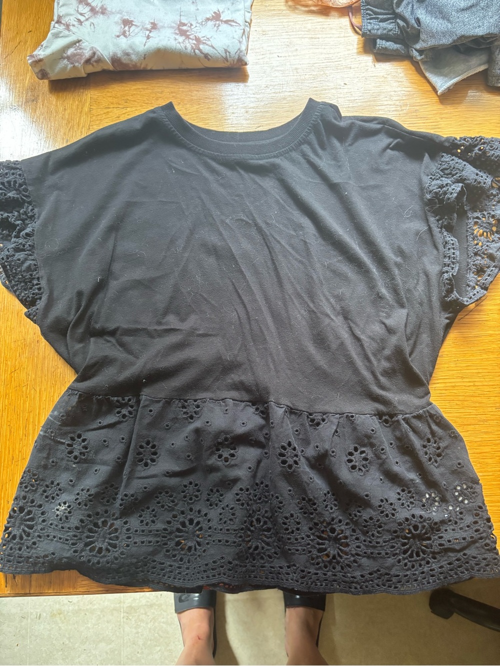 Express Black Eyelet Peplum Tunic